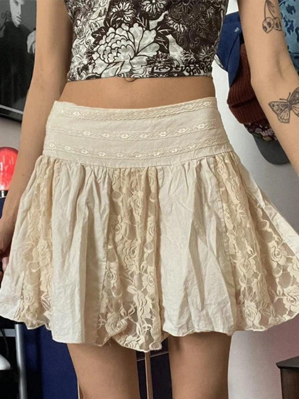 Lace Patchwork Pleated Mini Skirt - AnotherChill