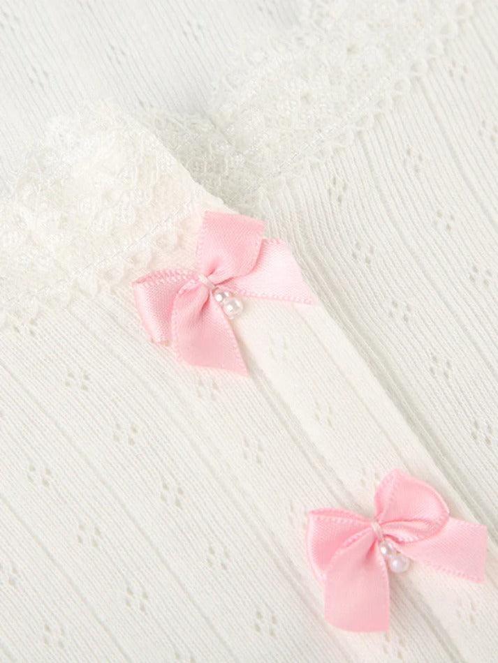 Lace Trim Bow Decor Crop Long Sleeve Knit - AnotherChill