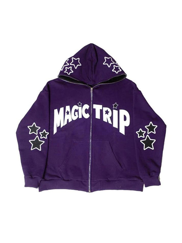 Letter Star Print Contrast Color Oversized Hoodie - AnotherChill