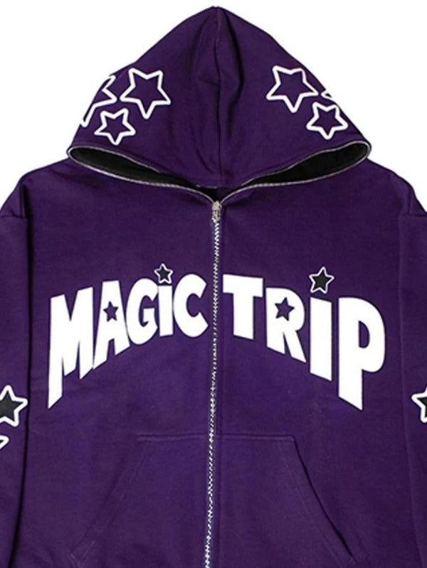 Letter Star Print Contrast Color Oversized Hoodie - AnotherChill