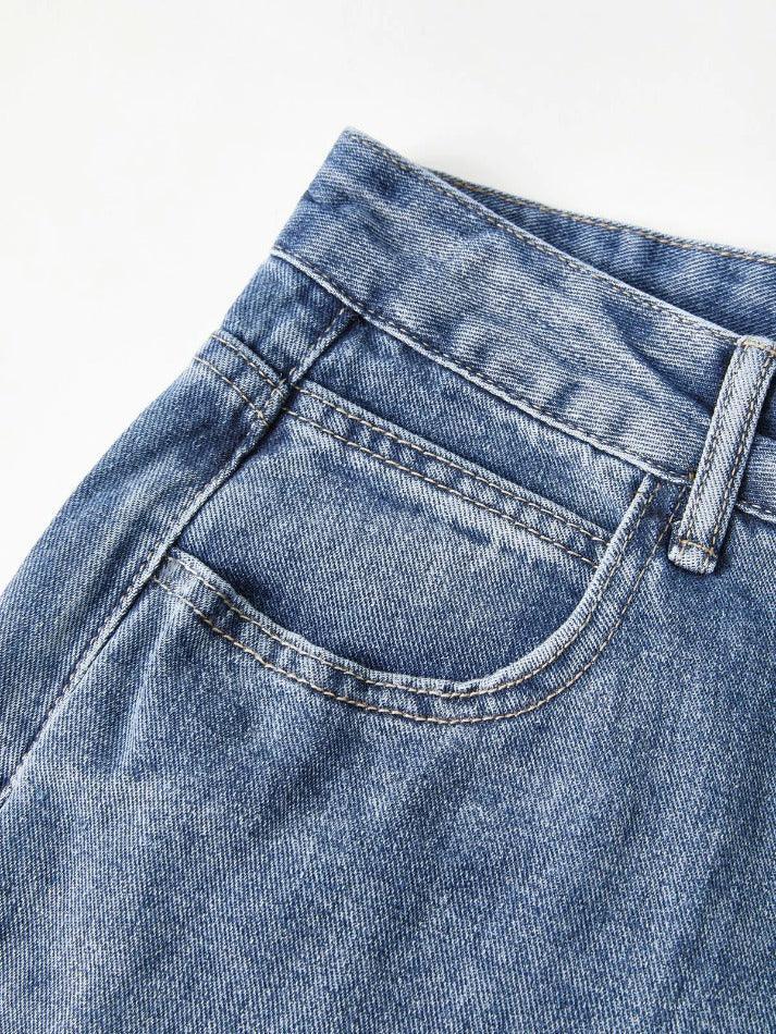 Pocket Design Blue Wash Boyfriend Jeans - AnotherChill