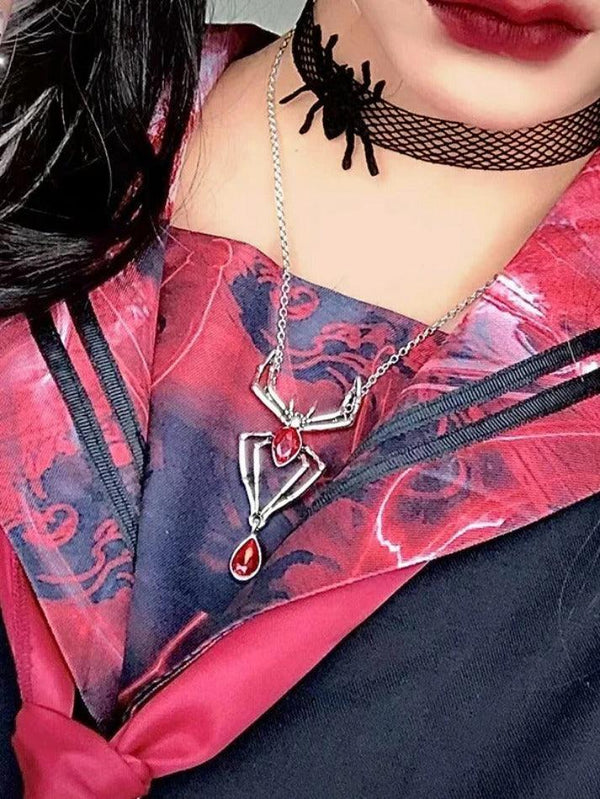 Punk Red Diamond Spider Pendant Necklace - AnotherChill