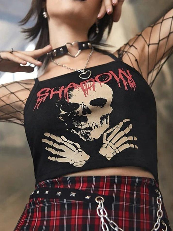 Punk Skull Black Cropped Cami Top - AnotherChill