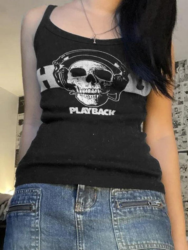 Punk Skull Printed Cropped Tank Top - AnotherChill