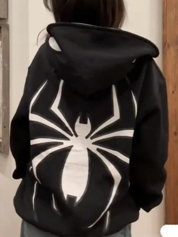 Punk Spider Print Oversized Hoodie - AnotherChill