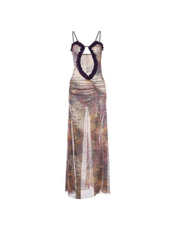 Random Print Fungus Cropped Maxi Dress - AnotherChill