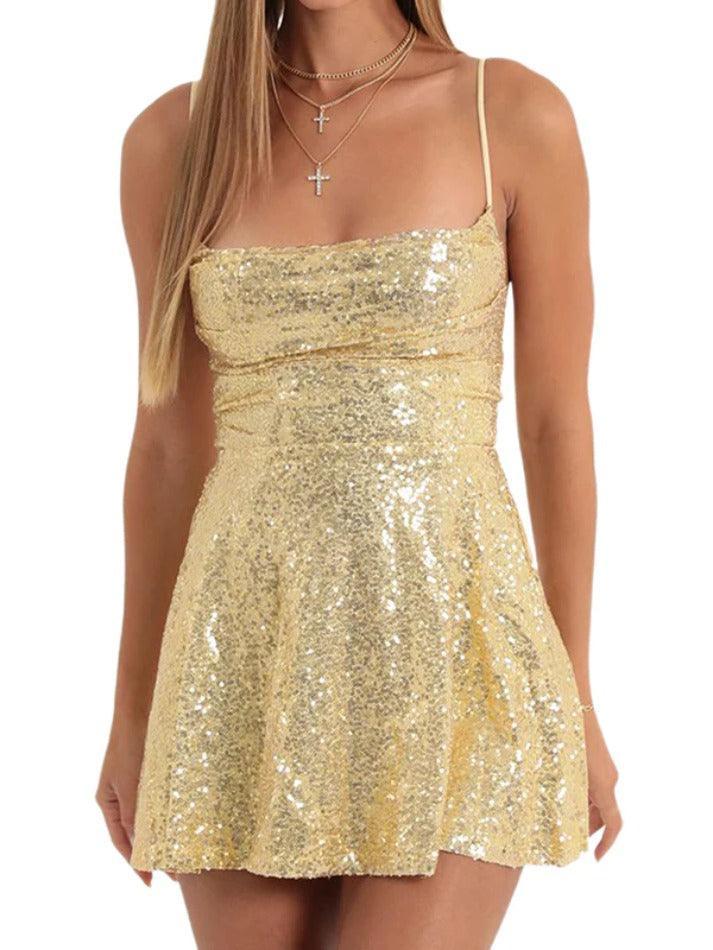 Sequin Backless Tie Up Mini Dress - AnotherChill