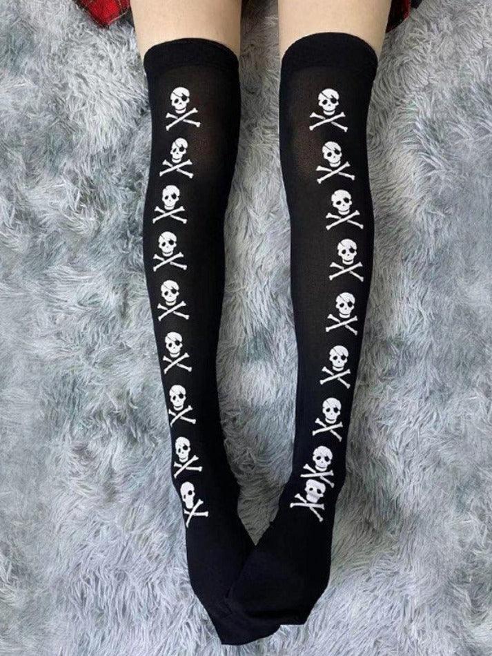 Skull Pattern Knee High Socks - AnotherChill