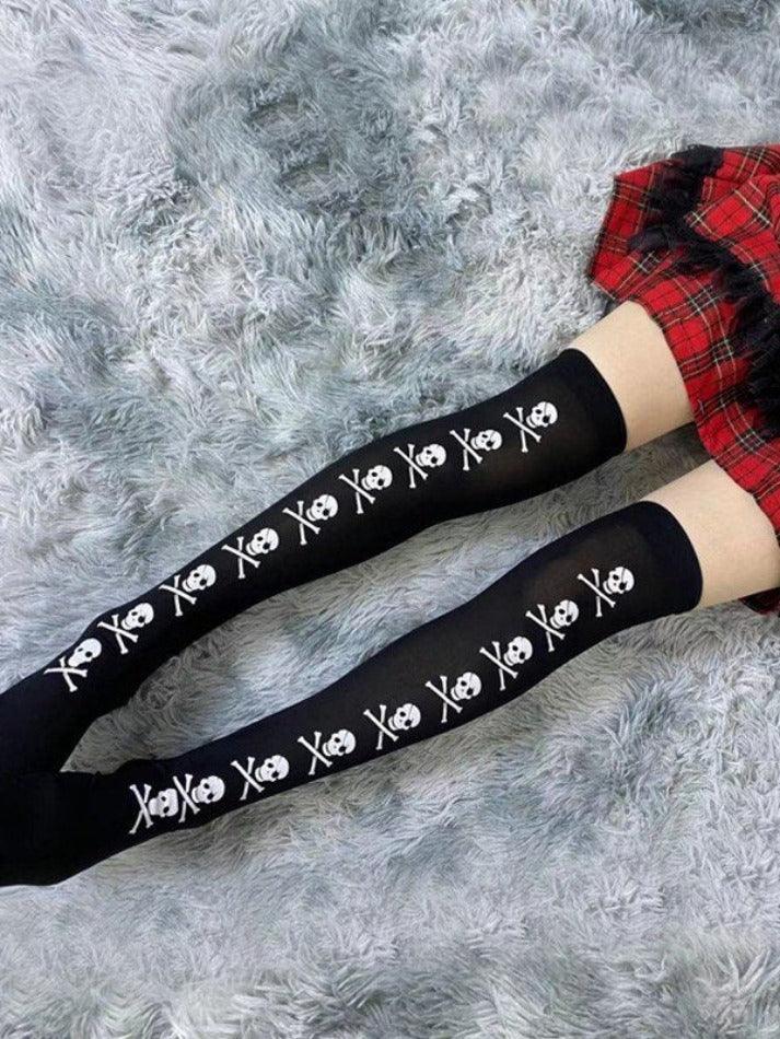 Skull Pattern Knee High Socks - AnotherChill