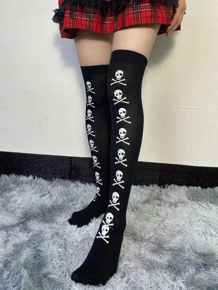 Skull Pattern Knee High Socks - AnotherChill