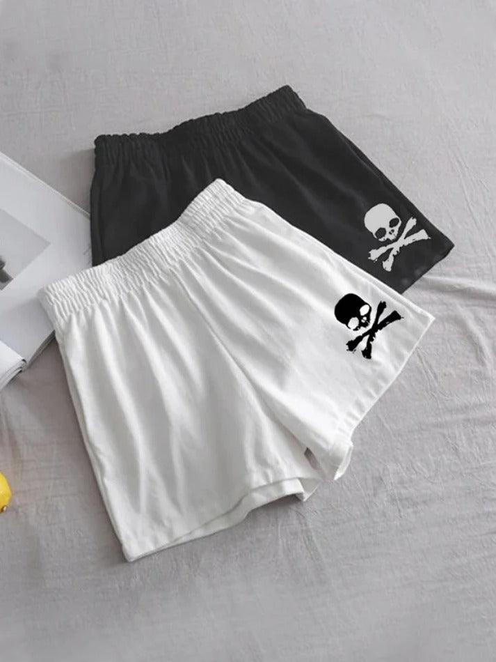 Skull Print Embellished Shorts - AnotherChill