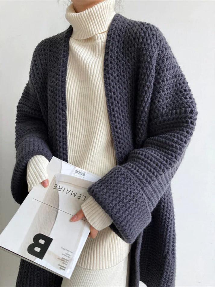 Solid Baggy Knit Long Cardigan - AnotherChill