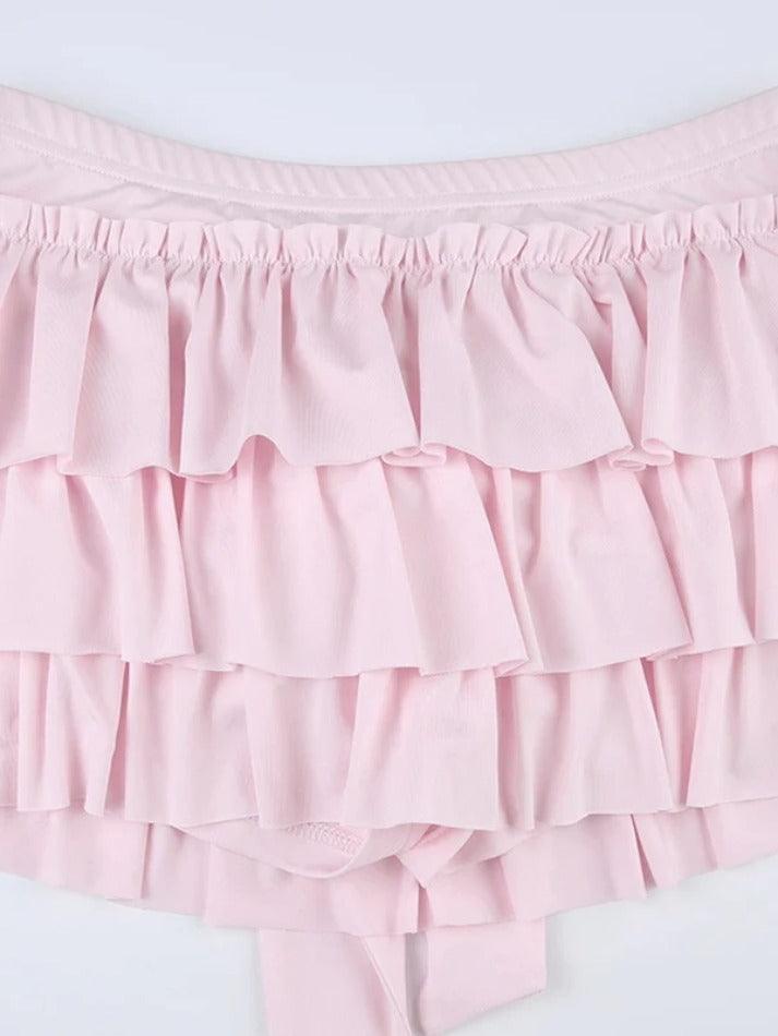 Solid Bow Splice Low Rise Tiered Mini Skirt - AnotherChill