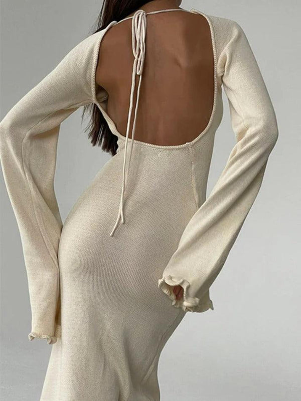 Solid Color Fungus Backless Knit Maxi Dress - AnotherChill