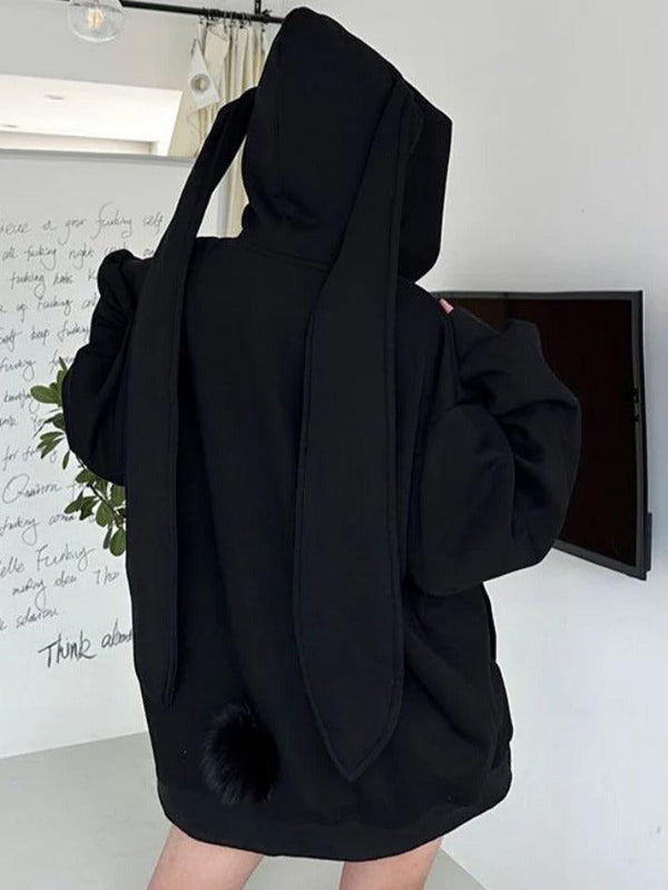 Solid Color Lovely Rabbit Styling Oversized Hoodie - AnotherChill