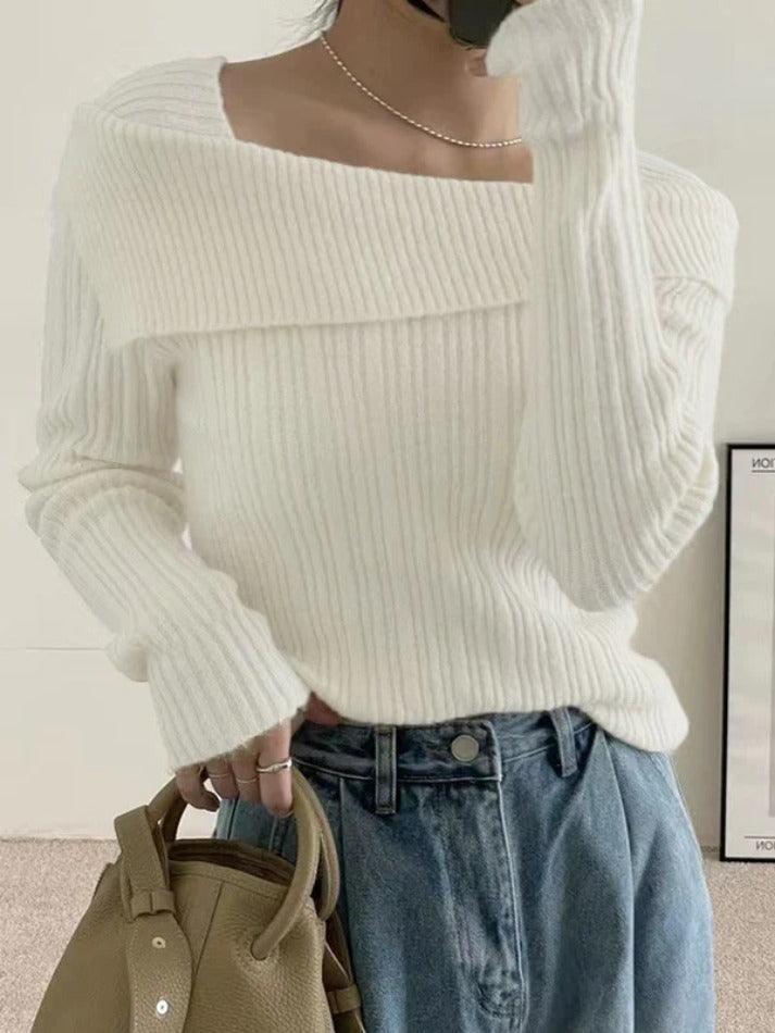 Solid Lapel Neck Slim Knit Sweater - AnotherChill