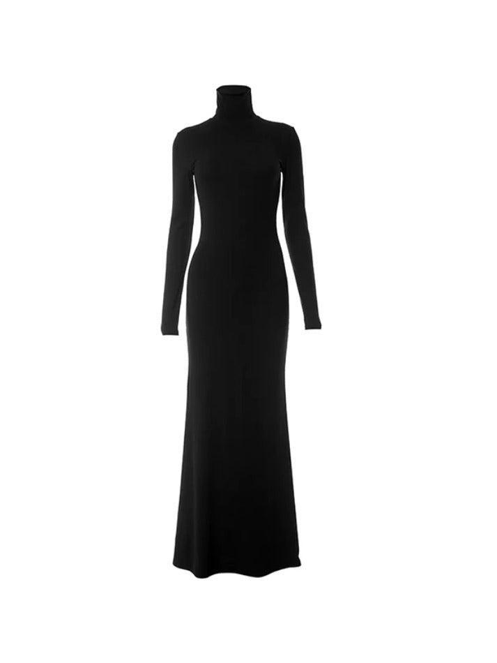 Solid Mock Neck Long Sleeve Slim Maxi Dress - AnotherChill