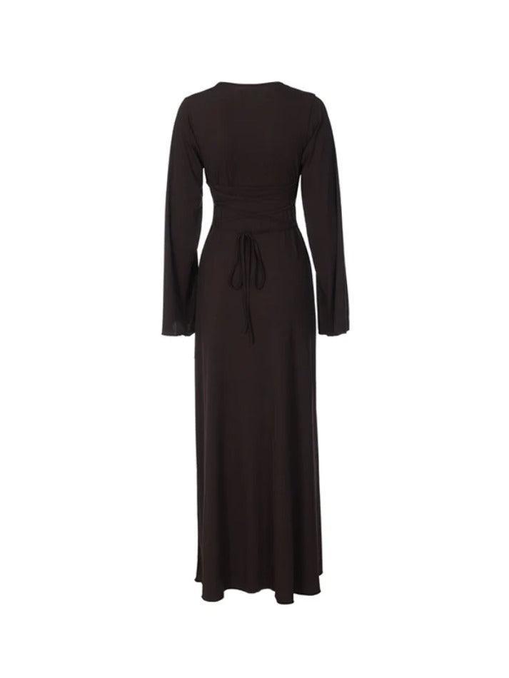 Solid U Neck Tie Back Maxi Dress - AnotherChill