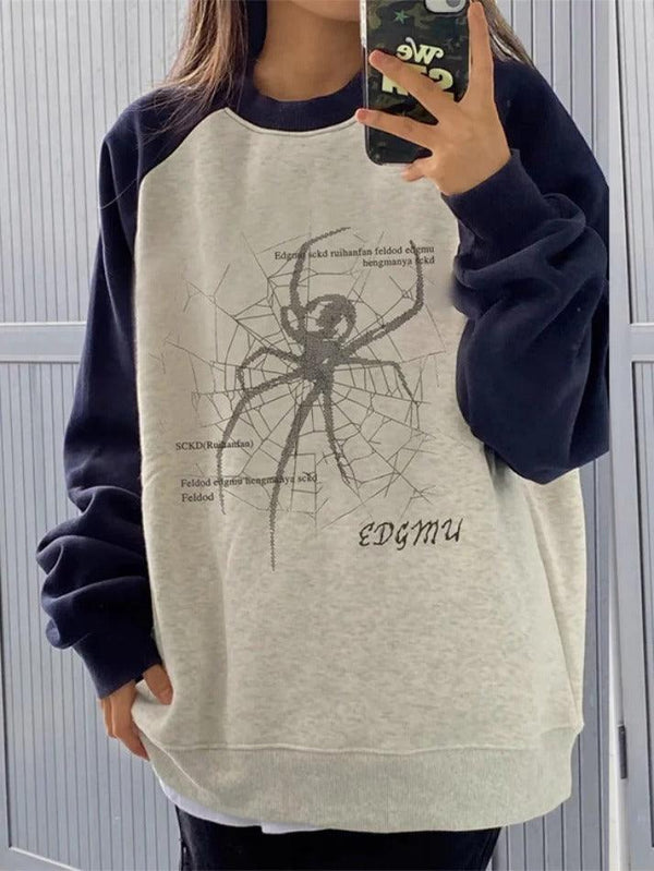 Spider Print Raglan Sweatshirt - AnotherChill