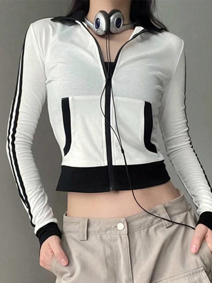 Sporty Contrast Color Collar Neck Thin Jacket - AnotherChill