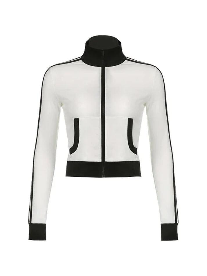 Sporty Contrast Color Collar Neck Thin Jacket - AnotherChill