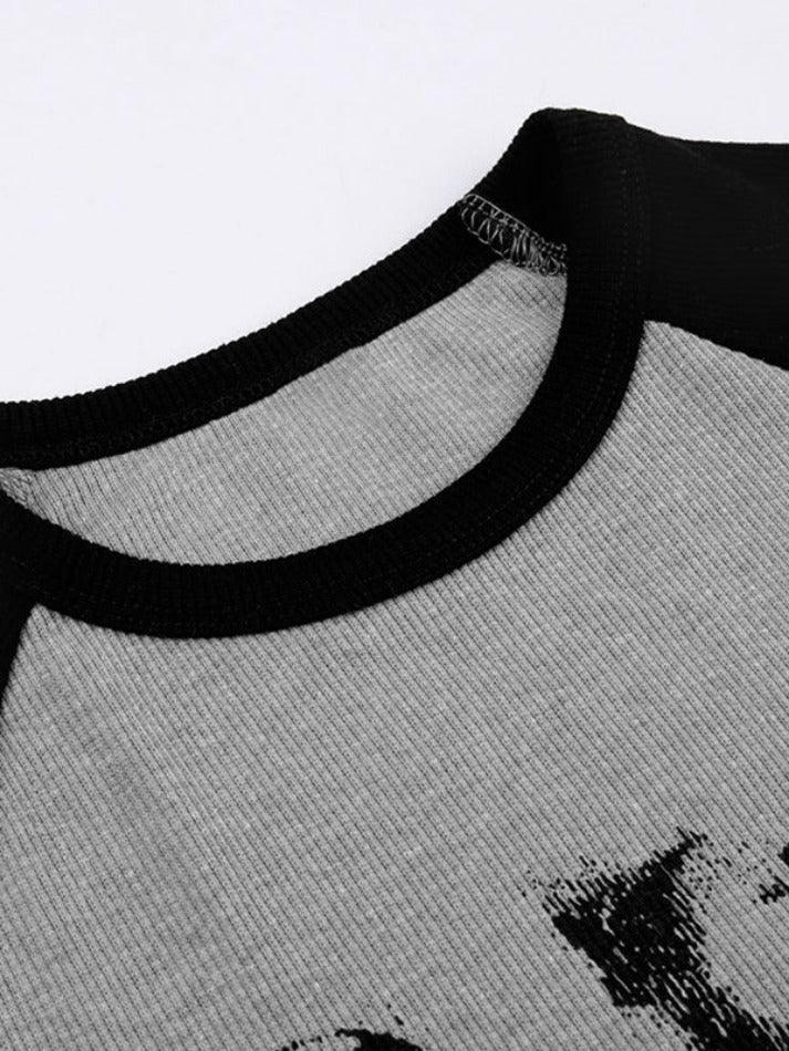 Street Portrait Print Raglan Ribbed Long Sleeve Knit - AnotherChill