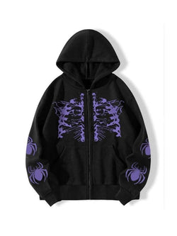 Street Skull Spider Print Oversized Hoodie - AnotherChill