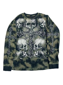 Tie Dye Skull Cross Print Oversized Long Sleeve Tee - AnotherChill