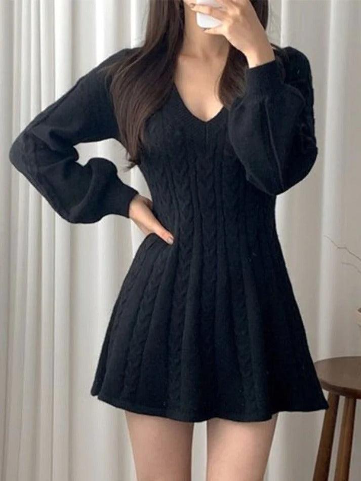 V Neck Long Sleeve Sweater Dress - AnotherChill