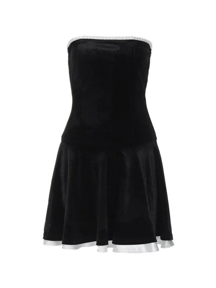 Velvet Splice Pleated Bandeau Mini Dress - AnotherChill