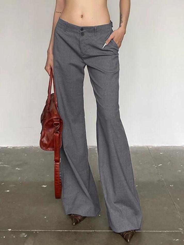 Versatile Gray Low Rise Tailored Pants - AnotherChill