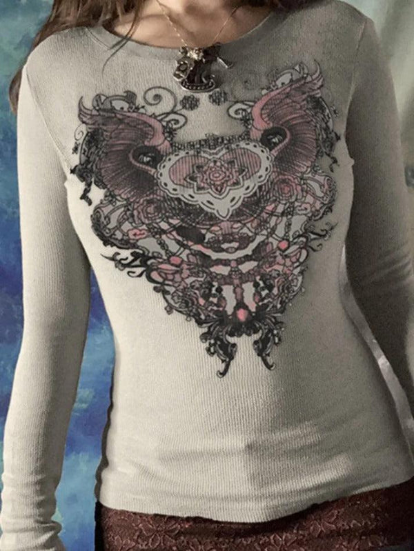 Vintage Abstract Print Slim Long Sleeve Knit - AnotherChill