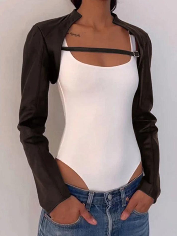 Vintage Brown Leather Ultra Short Slim Jacket - AnotherChill