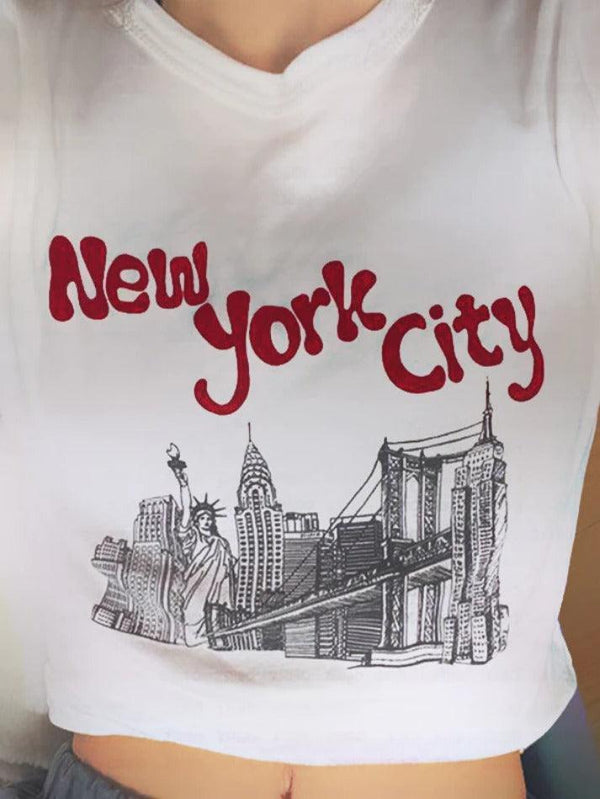 Vintage Print Cropped Short Sleeve Tee - AnotherChill