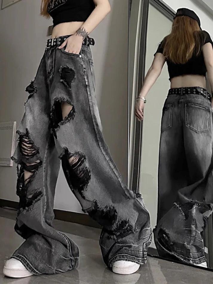 Washed Black Ripped Boyfriend Jeans - AnotherChill